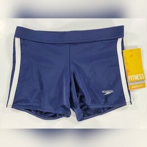 NWT Speedo Fitness Liner Athletic Shorts Navy Blue Performance Stretch Women's S